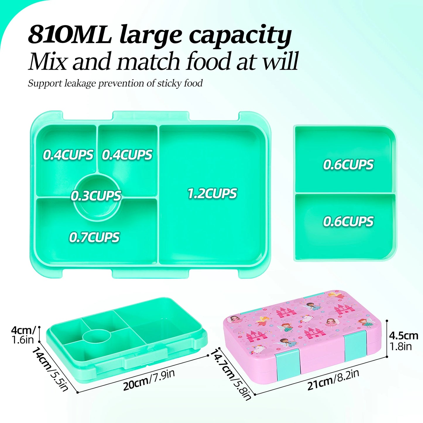 Kids Bento Lunch Box – Microwave Safe Leak-Proof Food Container for School, Travel & Snacks