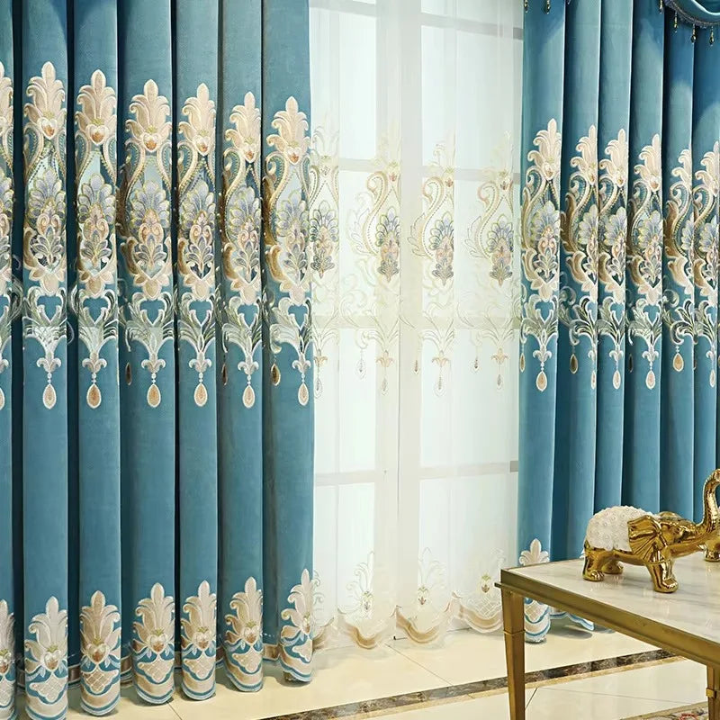 Luxury Embroidered Curtain Set with Sheer Panels