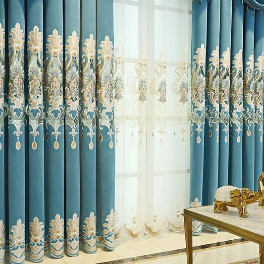 Luxury Embroidered Curtain Set with Sheer Panels