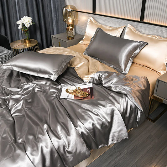 Double-Sided Silky Satin Duvet Cover Set