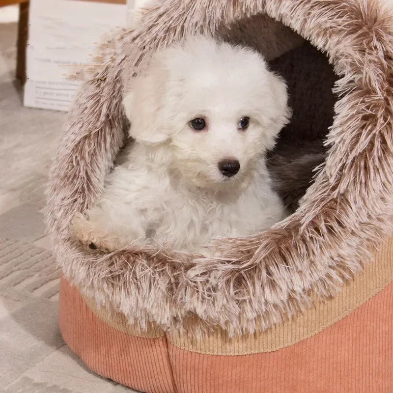 Plush Pet Cave Bed for Cats & Small Dogs