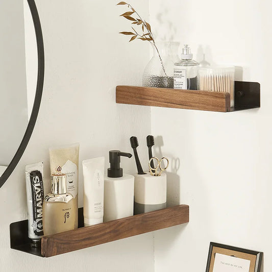 No-Drill Solid Wood Bathroom Shelf