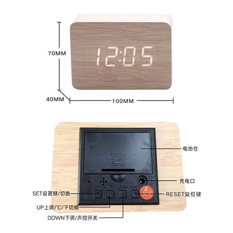 LED Wooden Digital Alarm Clock
