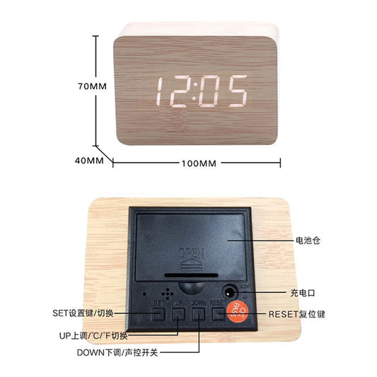 LED Wooden Digital Alarm Clock
