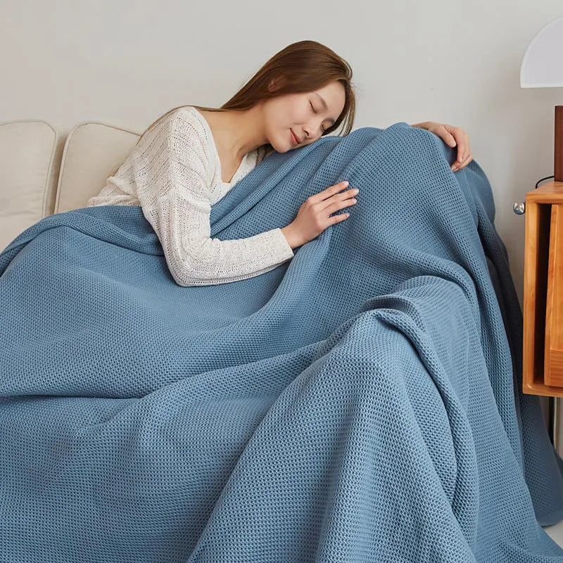 Waffle Plaid Cotton Blend Blanket