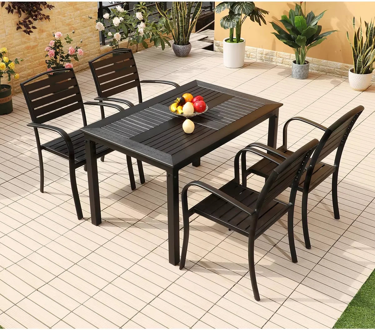 120cm Outdoor Dining Table with Wood-Plastic Top