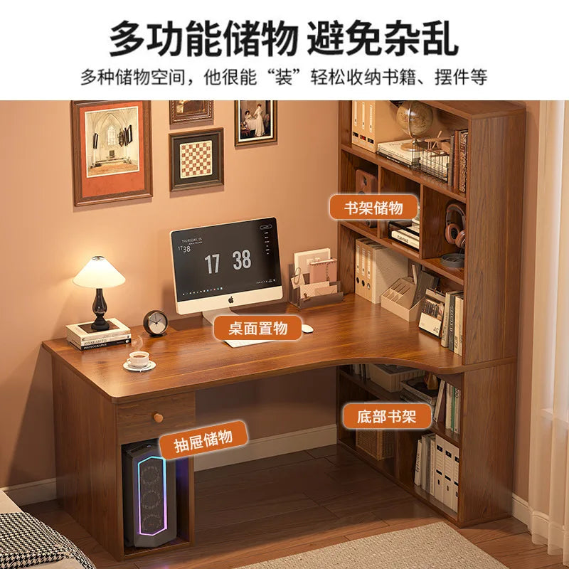 L-Shaped Computer Desk with Bookshelf & Storage