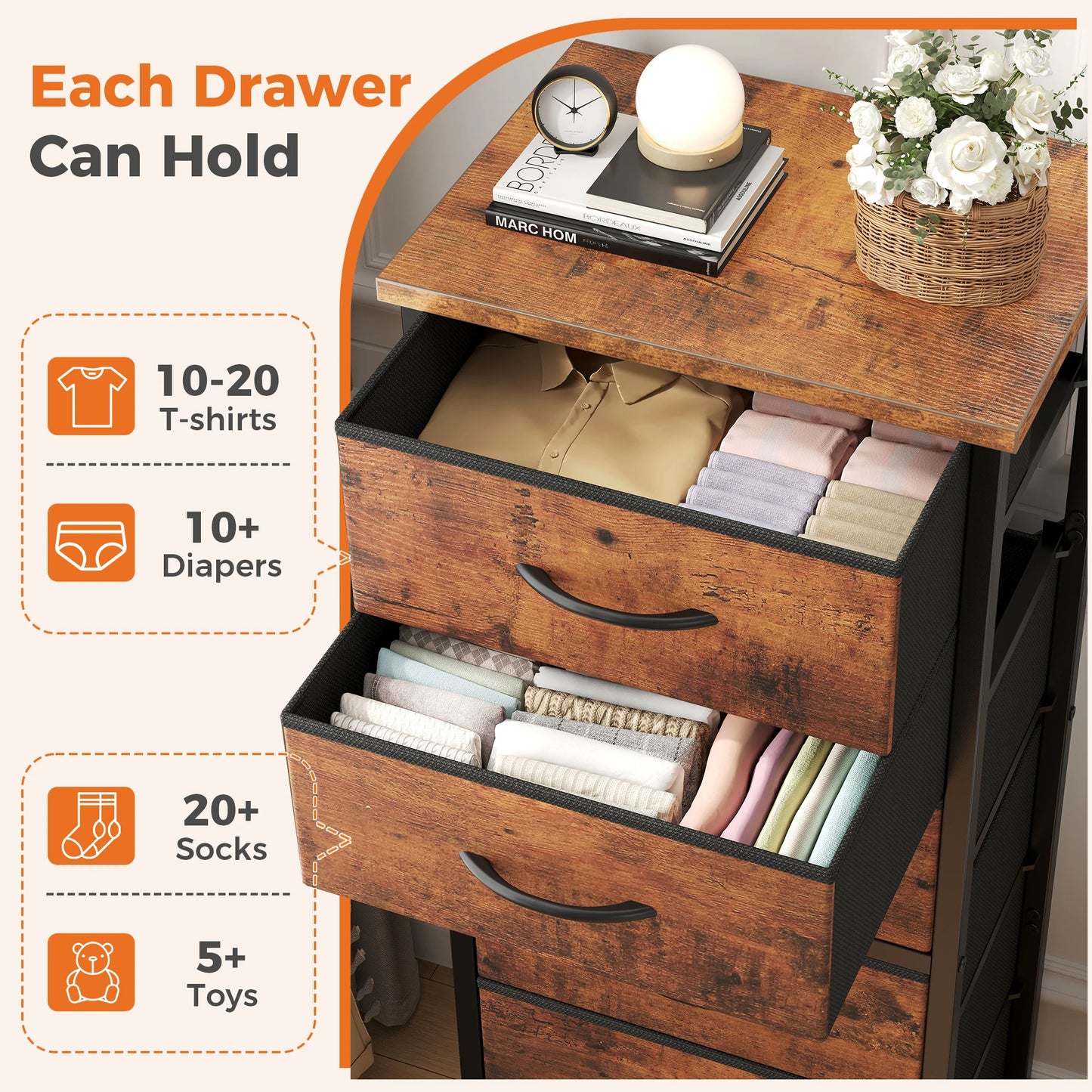 6-Drawer Fabric Dresser with Wood Top