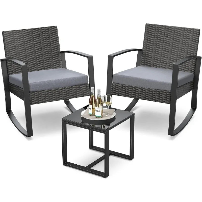 3-Piece Outdoor Rocking Bistro Set with Coffee Table