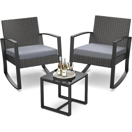 3-Piece Outdoor Rocking Bistro Set with Coffee Table