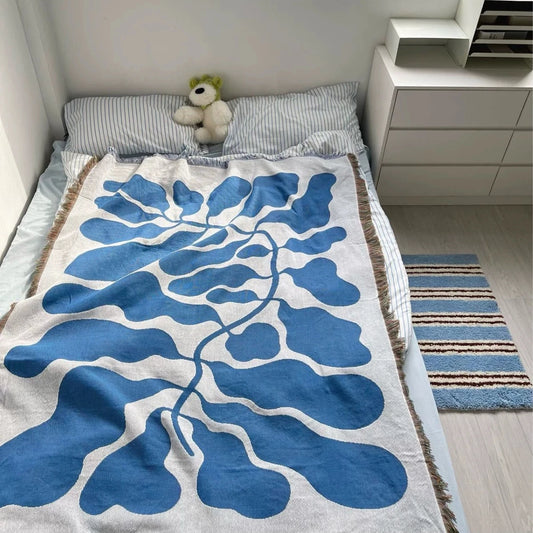 Blue Jacquard Cat Throw Blanket
