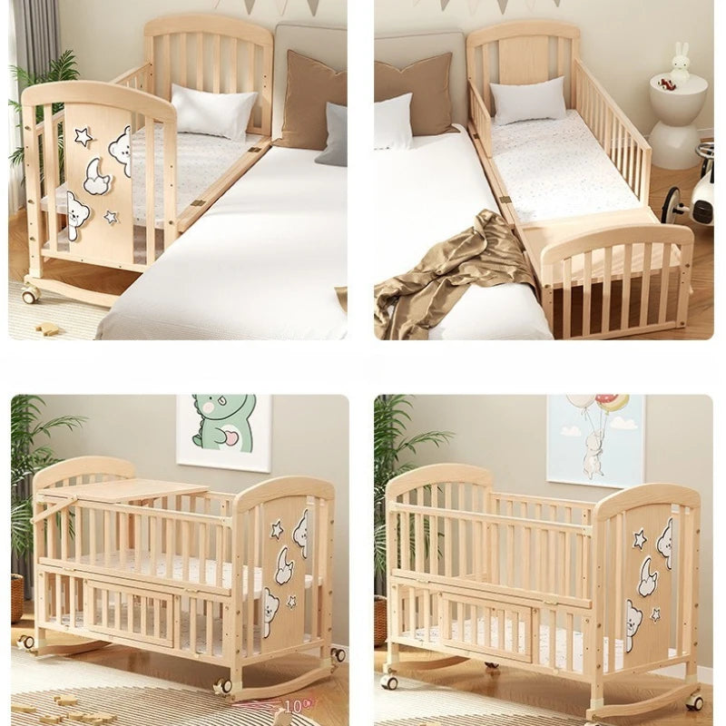 Solid Wood Baby Crib with Rocking Function