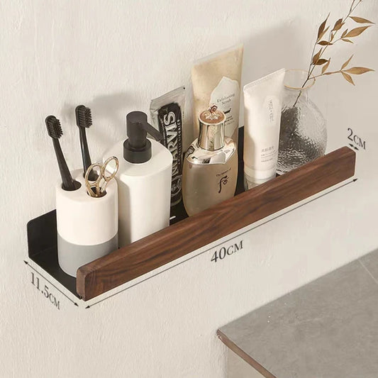 No-Drill Solid Wood Bathroom Shelf