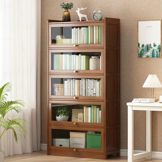 Modern Bamboo Bookcase with Flip Doors