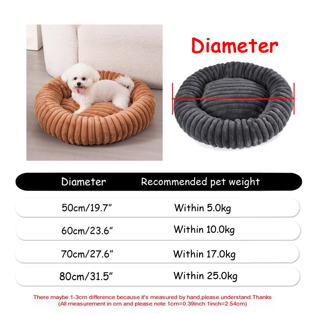 Round Plush Pet Bed for Dogs & Cats