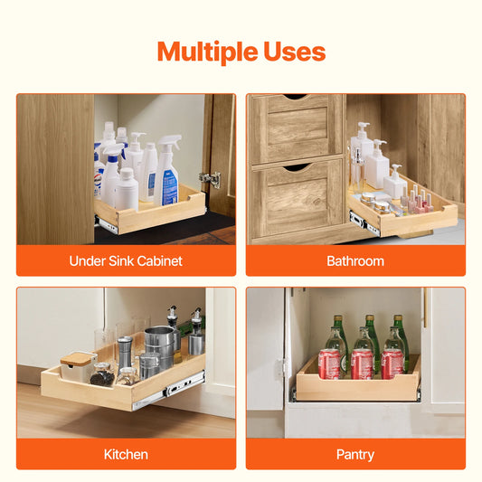 Pull-Out Cabinet Organizer with Soft-Close Wood Drawer