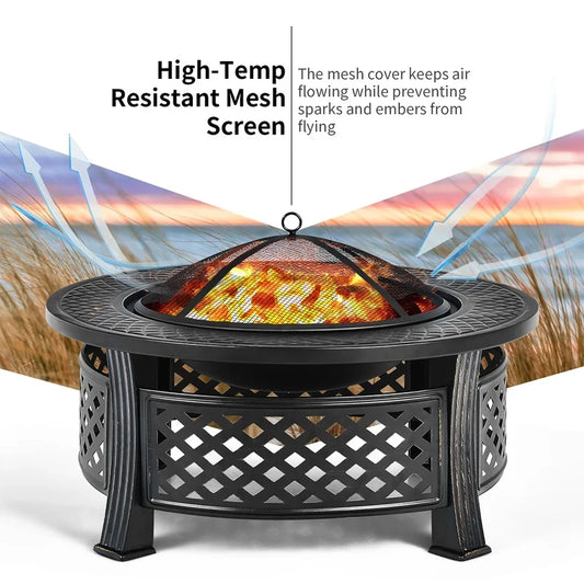 32-Inch Wood Burning Fire Pit with BBQ Grill