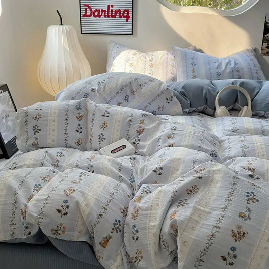 Floral Washed Duvet Cover Bedding Set