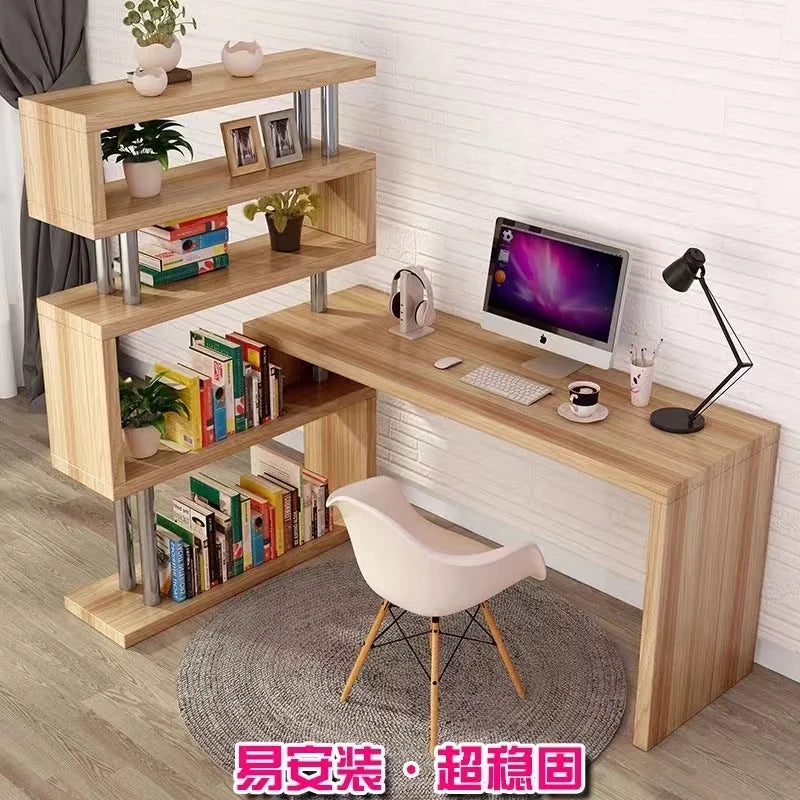 Modern L-Shaped Computer Desk with Bookshelf