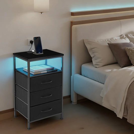 3-Drawer Nightstand with Charging Station