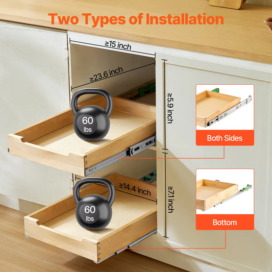 Pull-Out Cabinet Organizer with Soft-Close Wood Drawer