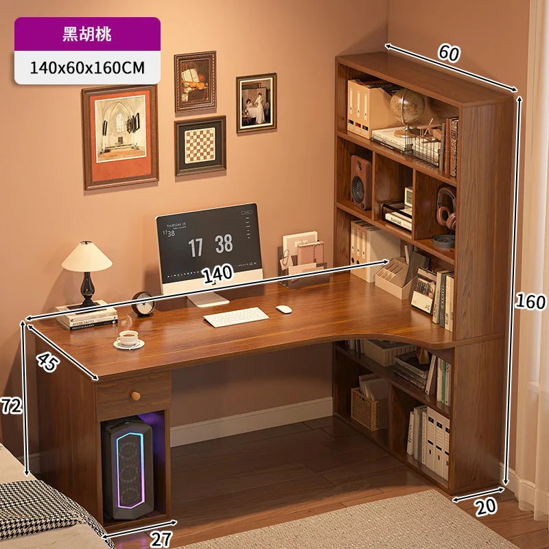 L-Shaped Computer Desk with Bookshelf & Storage