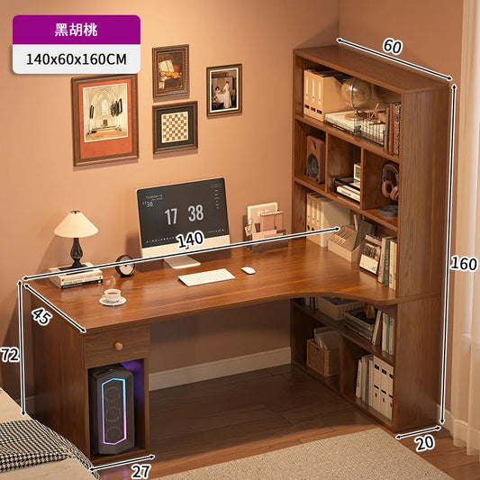 L-Shaped Computer Desk with Bookshelf & Storage