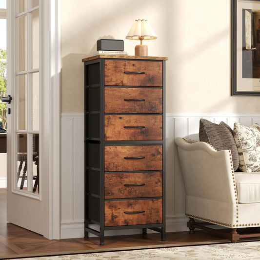 6-Drawer Fabric Dresser with Wood Top