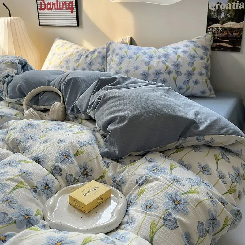 Floral Washed Duvet Cover Bedding Set