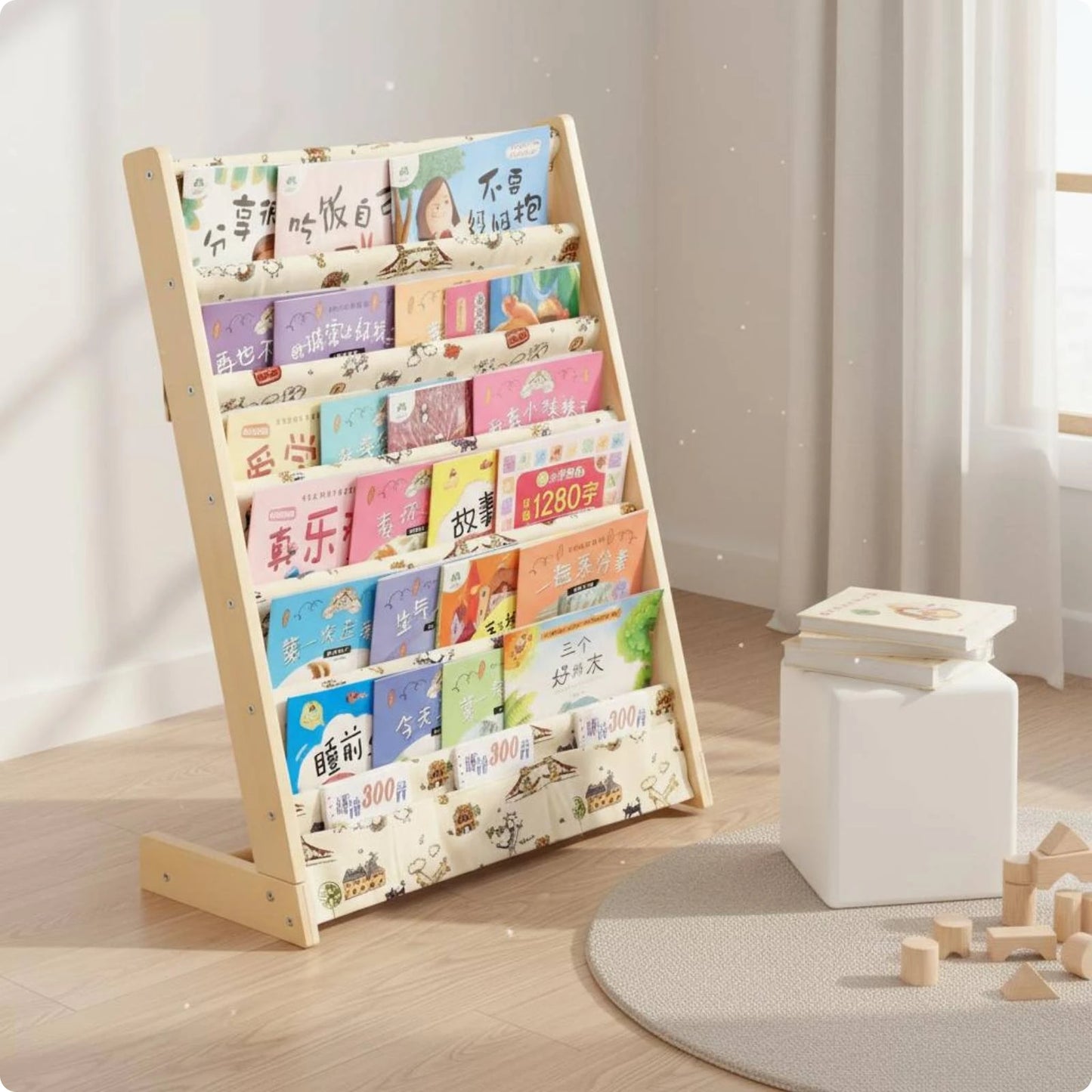 Solid Wood Kids Picture Book Rack