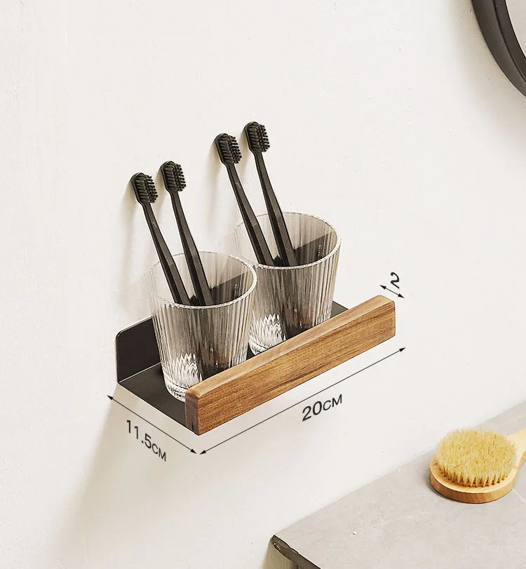 No-Drill Solid Wood Bathroom Shelf