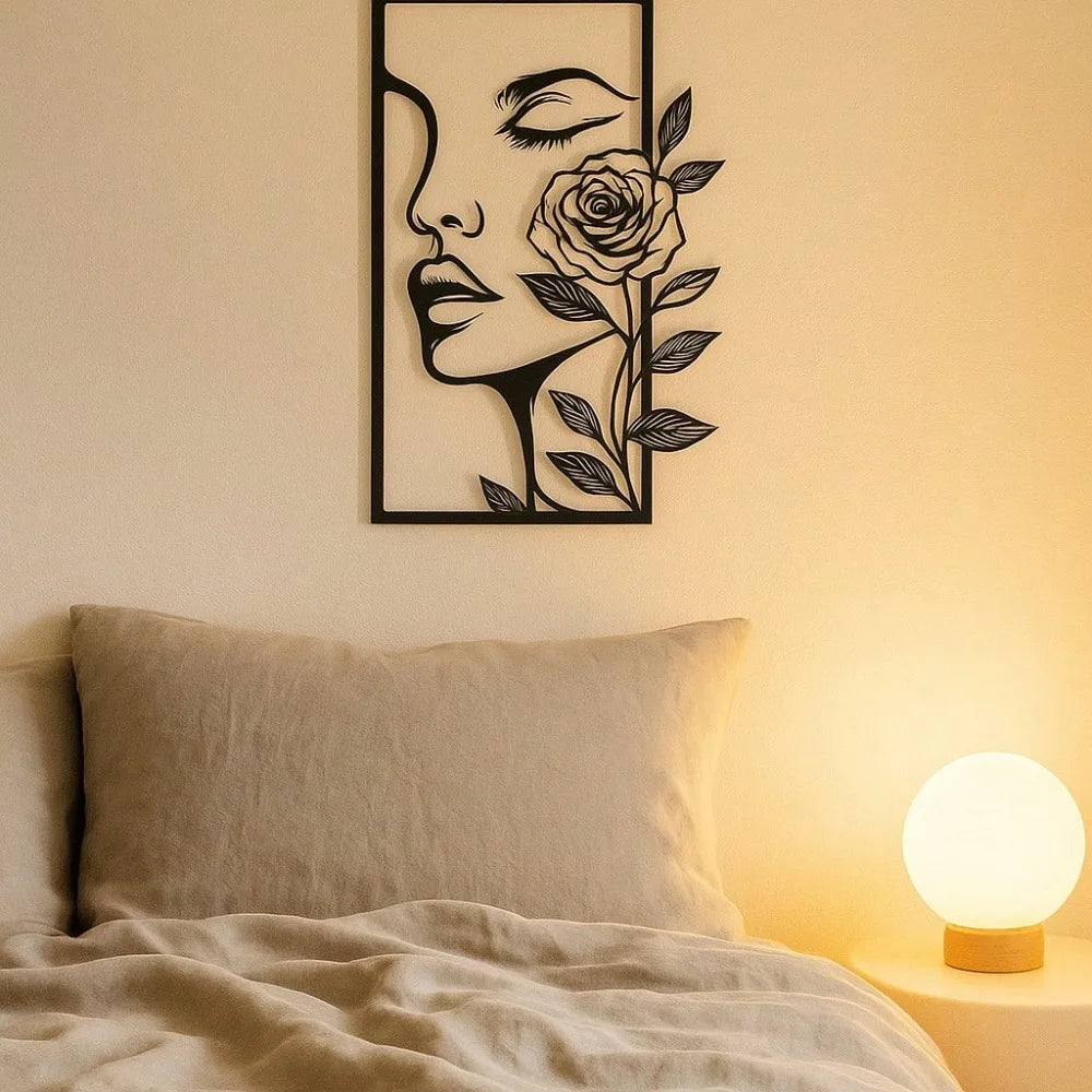 Modern Woman Flower Metal Wall Art Decor