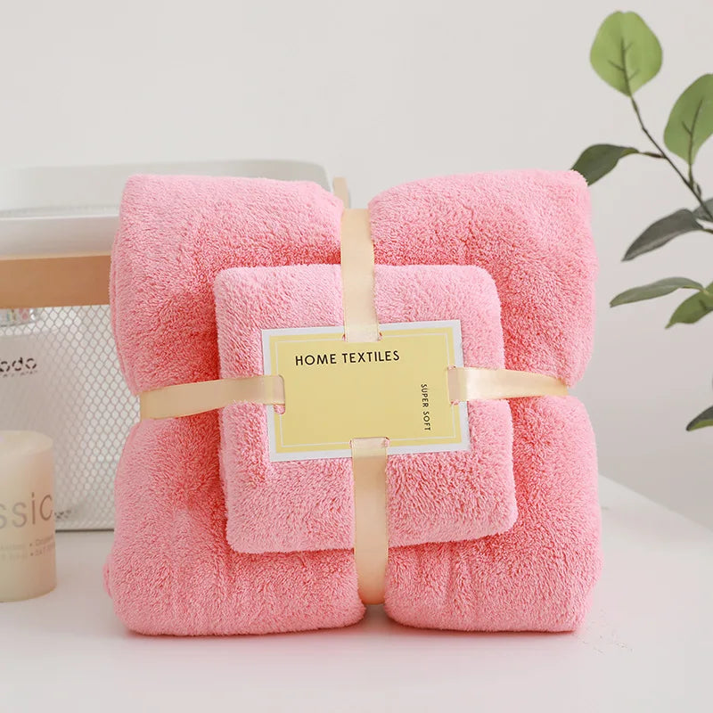 2-Piece Coral Velvet Bath Towel Set