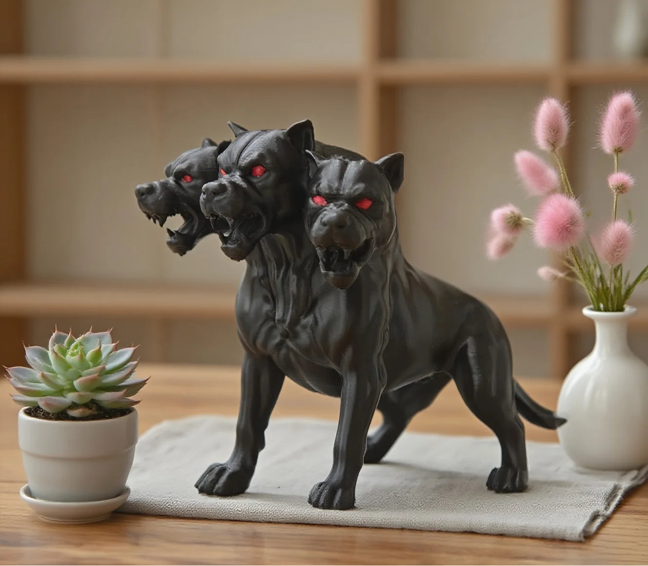 Gothic Three-Headed Dog Statue Halloween Decor