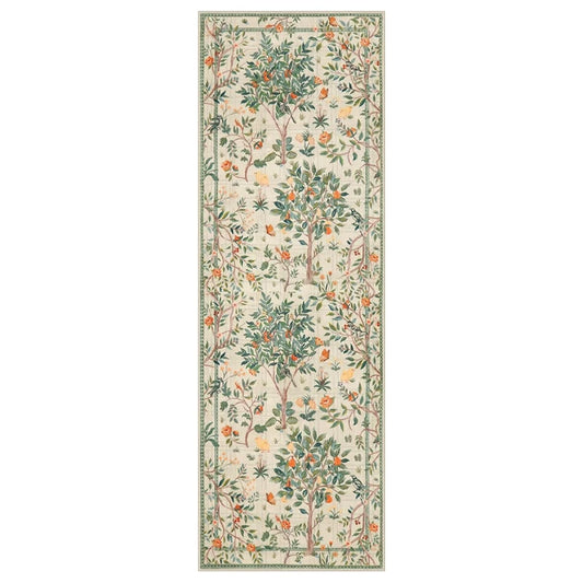 Green Floral Corridor Runner Rug