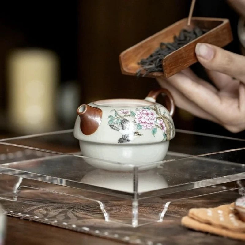 Hand-Painted Ceramic Tea Set with Teapot & Teacup