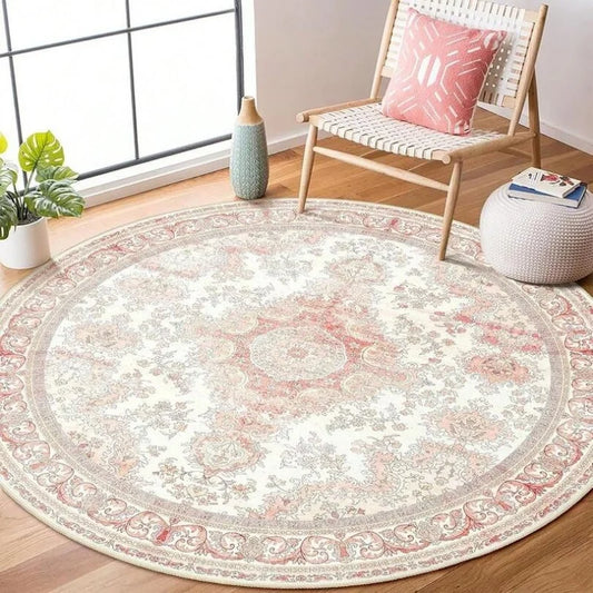 Black & Beige Boho Mandala Round Rug