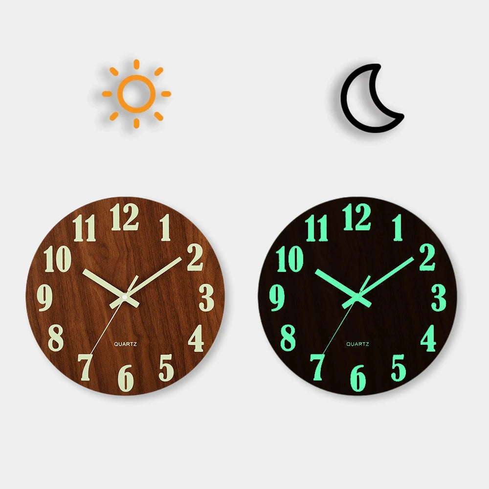 Luminous Silent Wooden Wall Clock