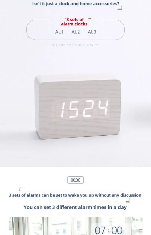 LED Wooden Digital Alarm Clock