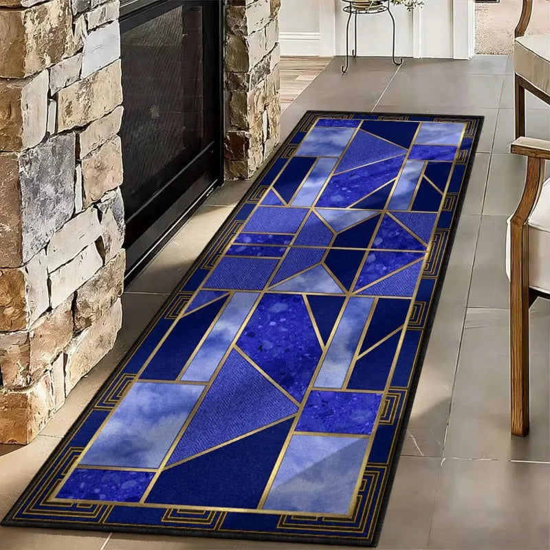 Neoclassical Blue & Gold Runner Rug