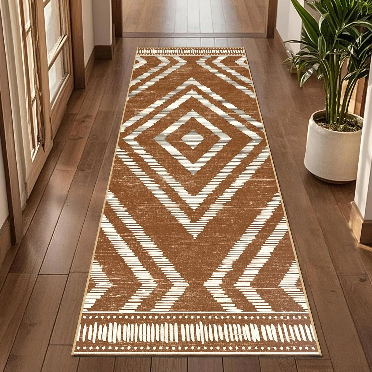 Vintage Green & Brown Runner Rug