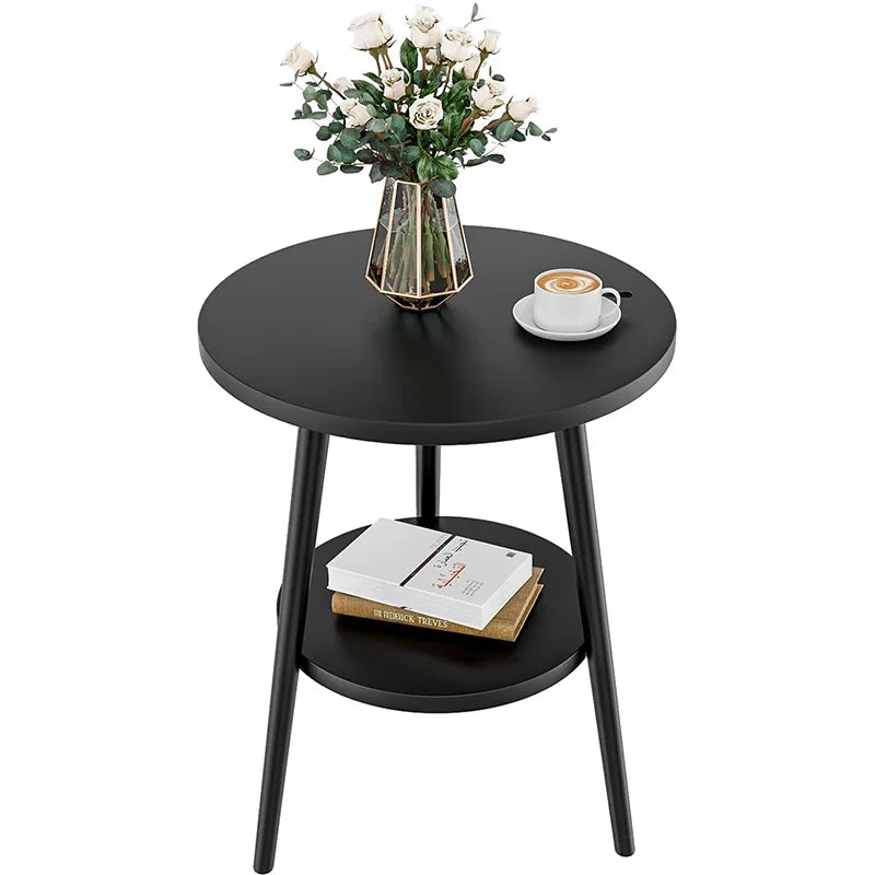 Modern 2-Tier Round Bedside Table