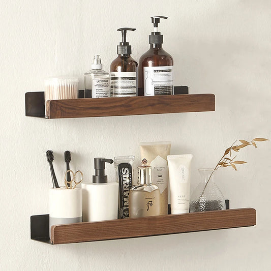 No-Drill Solid Wood Bathroom Shelf