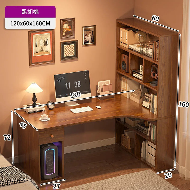 L-Shaped Computer Desk with Bookshelf & Storage