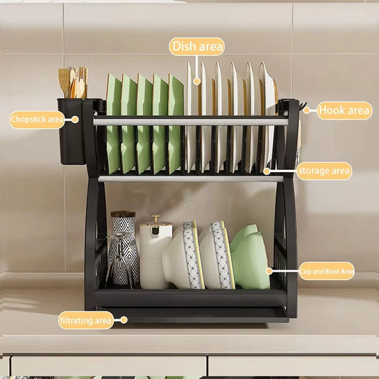 Double-Layer Kitchen Dish & Utensil Storage Rack