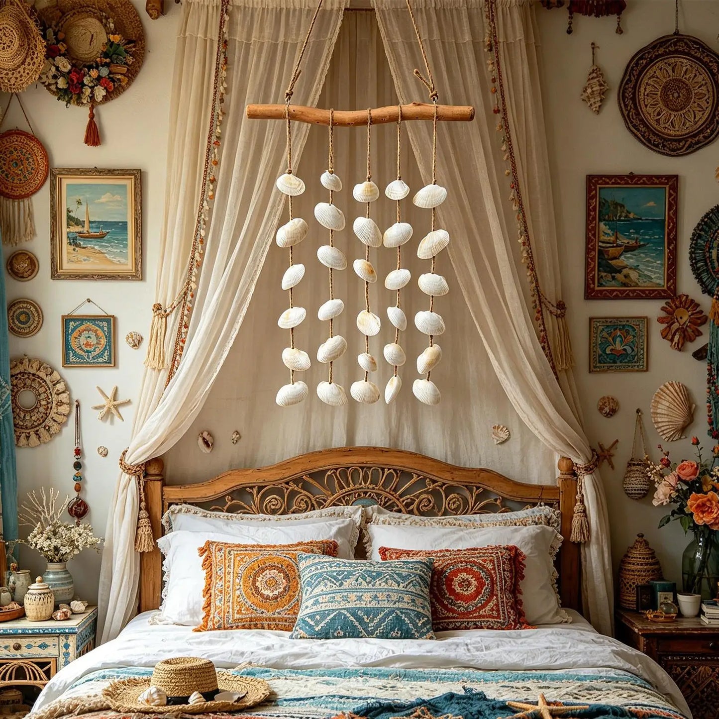 Boho Seashell Wall Hanging – Beach Home Décor