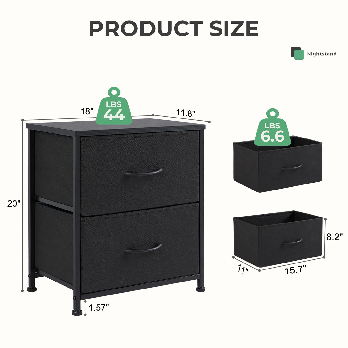 Set of 2 Fabric Drawer Nightstands