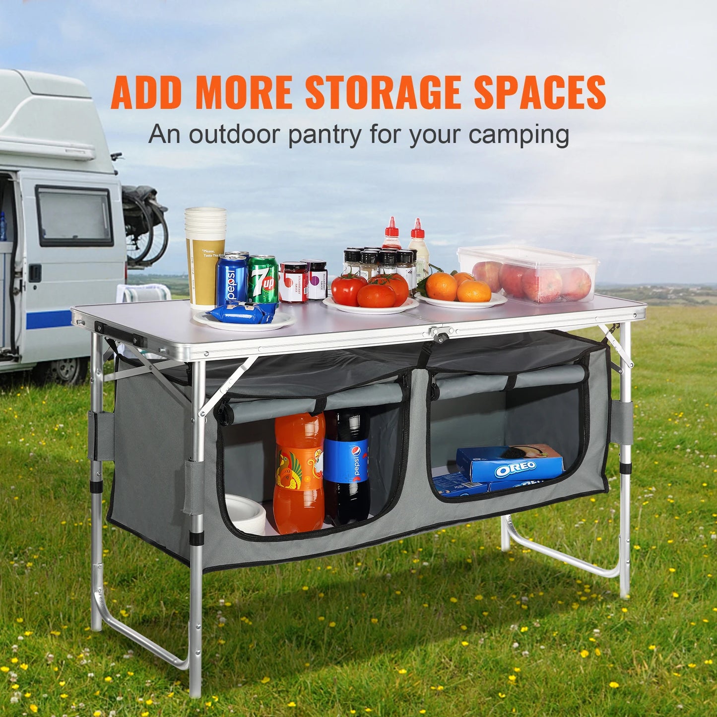Folding Camping Table with Storage Cupboard