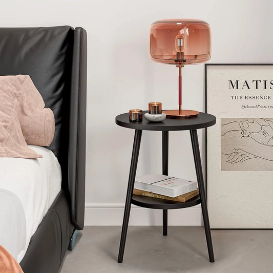 Modern 2-Tier Round Bedside Table