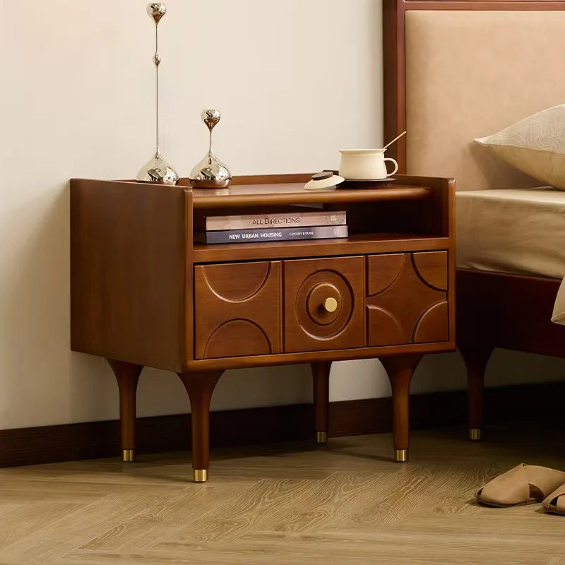Solid Wood Bedside Table with Drawers